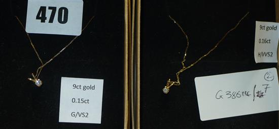 2 9ct diamond pendants on chains